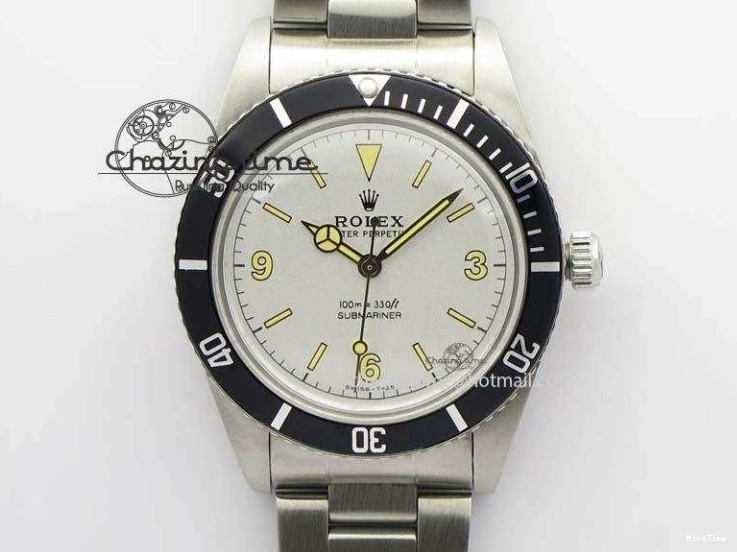 MiroTime 0421 ComfortFit Vintage 1680 Submariner No Date SS White Dial On SS Bracelet A 3855